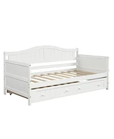 Slickblue Twin Wooden Daybed with Trundle Bed, Sofa Bed for Bedroom Living Room,White