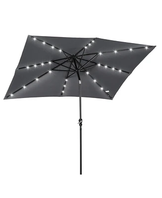 9' x 7' Solar Umbrella, Led Lighted Patio Umbrella for Table or Base with Tilt & Crank, Outdoor Umbrella for Garden, Deck, Backyard, Pool, Beach, Dark