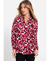 Olsen Women's 100% Viscose Geo Print Shirt