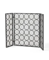 Modern 3-Panel Iron Fireplace Screen With Circular Pattern And Foldable Design