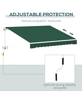 12' x 8' Retractable Awning Patio Awnings Sun Shade Shelter with Manual Crank Handle, 280g/m Uv & Water-Resistant Fabric and Aluminum Frame for Deck,