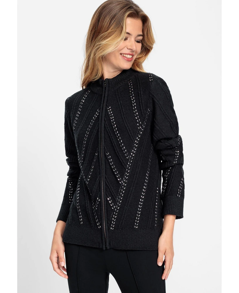 Olsen Women's Embellished Zip Front Cardigan