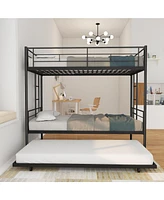 Slickblue Twin Over Twin Metal Bunk Bed Frame with Trundle for Space-Saving Solutions