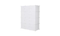 Slickblue 12 Cube Organizer Stackable Plastic Cube Storage Shelves Design Multifunctional Modular Closet Cabinet with Hanging Rod White