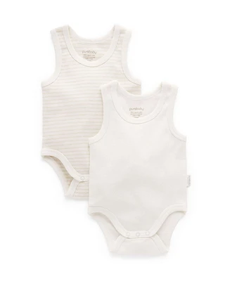 Purebaby Baby Boy and Girl Rib Bodysuit 2 pack