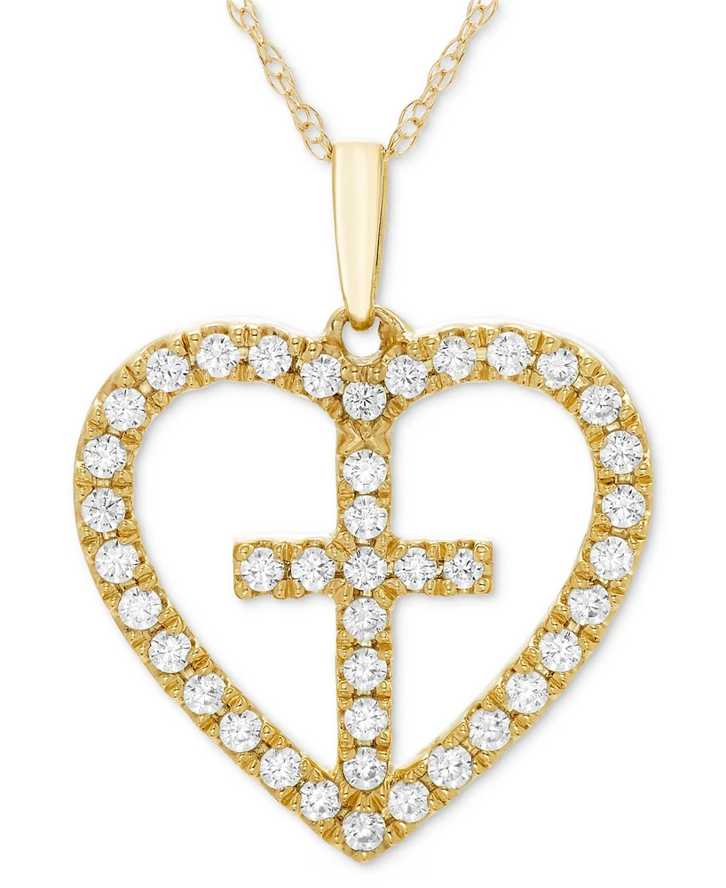 Diamond Heart Cross 18" Pendant Necklace (1/3 ct. t.w.) in 14k Gold