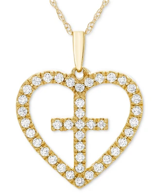 Diamond Heart Cross 18" Pendant Necklace (1/3 ct. t.w.) in 14k Gold