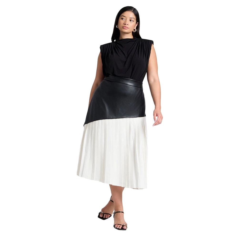 Eloquii Women's Mixed Media Pleated Skirt