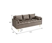 gaomon Modern 3-Seat Sofa Couch with Storage under Seat Cushion, Comfy Leather Fabric Sofa with 5 Pillows for Living Room, Bedroom, Apartment