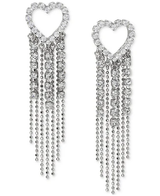 Ajoa by Nadri Rhodium-Plated Cubic Zirconia Heart Fringe Drop Earrings