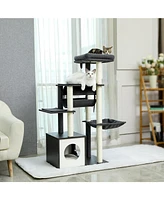 Slickblue Modern Cat Tree – 6-Level Wooden Cat Tower with Sisal Scratching Posts, Cozy Condo, Spacious Perch