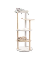 Slickblue Multi-Level Cat Tree Modern Cat Tower Wooden Activity Center with Scratching Posts Beige