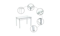 Slickblue Silver Iron Glass Dining Table with Four Chairs, Mdf Cushions for Modern Dining Room