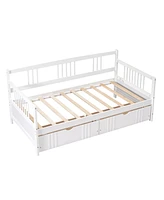 Slickblue Twin Size Daybed Wood Bed with Two Drawers,White