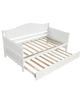 Slickblue Twin Wooden Daybed with Trundle Bed, Sofa Bed for Bedroom Living Room,White