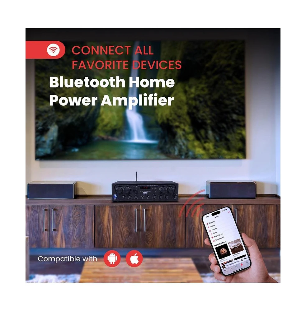 Pyle 4-Channel Bluetooth Home Audio Amplifier With Fm Radio, MP3/Usb/Sd/Aux Playback, 500 Watt