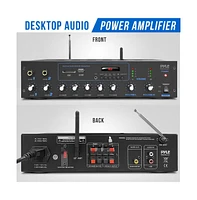 Pyle Bluetooth Audio Amplifier System With Fm Radio, Microphone Inputs, MP3/Usb/Sd/Aux Playback, 600 Watt