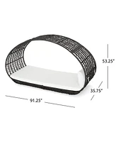 Lavina 91.25" Wicker Outdoor Patio Canopy Daybed Water Resistant Cushion (Multibrown/White)