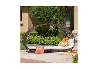 Lavina 91.25" Wicker Outdoor Patio Canopy Daybed Water Resistant Cushion (Multibrown/White)
