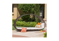 Lavina 91.25" Wicker Outdoor Patio Canopy Daybed Water Resistant Cushion (Multibrown/White)