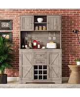 Coffee Bar Cabinet Kitchen Cabinet with Storage, Farmhouse Wine Cabinet with Drawers shelves and cabinets, Buffet Cabinet Wine & Glass Racks for Dinin