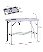 Folding Fish Cleaning Table with Sink, Portable Camping Table with Faucet Drainage Hose, Grid Rack and Fish Cleaning Kit for Picnic, Fishing, 50"