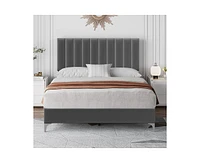 gaomon Bed Frame Modern Velvet Upholstered 11 Inch Bed Frame with Headboard No Box Spring Needed