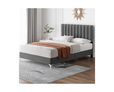 gaomon Bed Frame Modern Velvet Upholstered 11 Inch Bed Frame with Headboard No Box Spring Needed