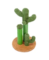 Slickblue Cat Scratching Post Cactus Cat Scratcher Featuring with 3 Scratching Poles and Interactive Dangling Ball