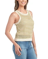 Bcx Juniors' Open-Stitch Striped Sleeveless Sweater