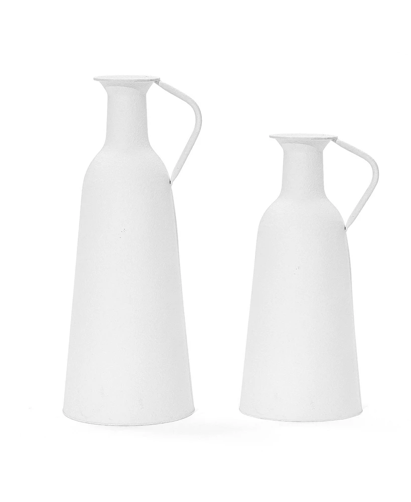 LuxenHome 2-Pc White Iron Metal Pitcher Vase Set