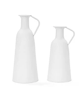 LuxenHome 2-Pc White Iron Metal Pitcher Vase Set