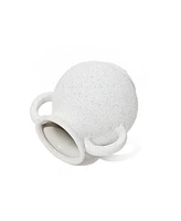 LuxenHome White Ceramic Jug Round Vase with Two Handles