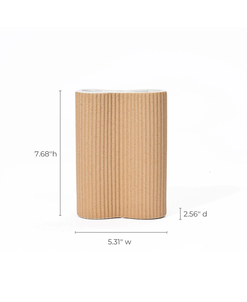 LuxenHome Light Brown Ceramic 7.7-Inch Tall Vase