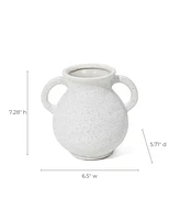 LuxenHome White Ceramic Jug Round Vase with Two Handles