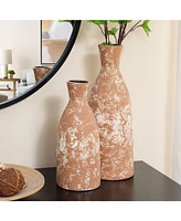 LuxenHome Rustic Brown 12.2-Inch Tall Round Stoneware Vase