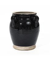 LuxenHome Black Jug Round Terracotta Vase with Two Handles