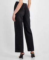 Avec Les Filles Women's High-Rise Straight-Leg Diamante Pants