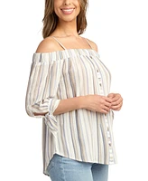 Bcx Juniors' Striped Tie-Cuff Off-The-Shoulder Top