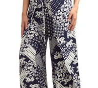 Bcx Juniors' Dolphin-Hem Mixed-Print Drawstring Pants