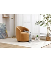 Slickblue Teddy Fabric Swivel Accent Armchair Barrel Chair with Black Powder Coated Metal Ring