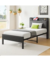 Slickblue Twin Size Bed Frame with Storage Headboard and Built-in Charging Station