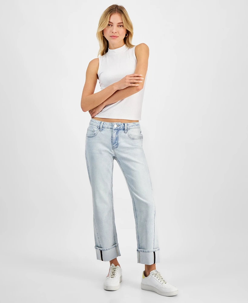 Indigo Rein Juniors' Faded Mid-Rise Cuffed Capri Jeans