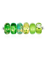 Bling Jewelry Mixed Set Of 6 Bundle Translucent Shades Of Green Swirl Floral Murano Glass Swirl Charm Bead Spacer .925 Sterling Silver Core Fits Europ