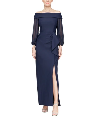 Alex Evenings Petite Off-The-Shoulder Ruffle Gown