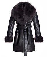 Julia & Stella by Maximilian Women's Wrap Coat with Shearling Trim