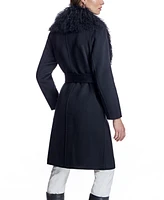 Julia & Stella by Maximilian Women's Wool Wrap Coat With Shearling Trim