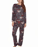 iCollection Women's Ultra Soft Floral Print Top and Pant Pajama Set