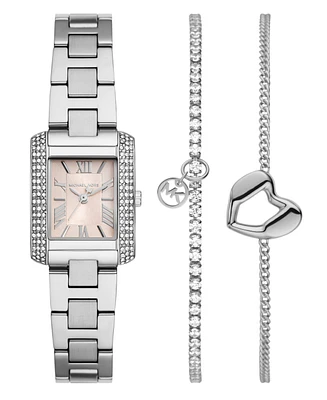 Michael Kors Women's Emery Three-Hand Silver-Tone Stainless Steel Watch 22mm and Bracelet Gift Set