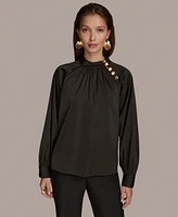 Donna Karan New York Women's High Neck Button-Trim Blouse